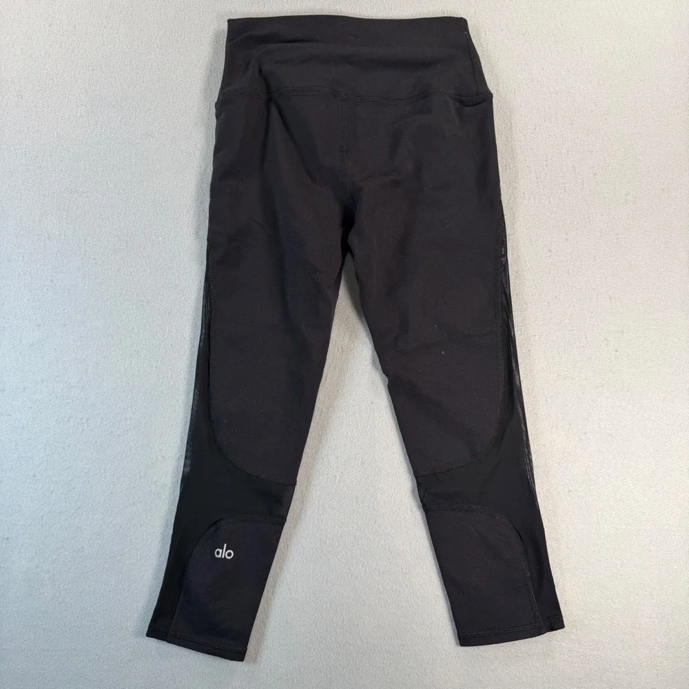 Alo Yoga Coast Mesh Inset Crop Leggings Black High Waist Athletic Pants